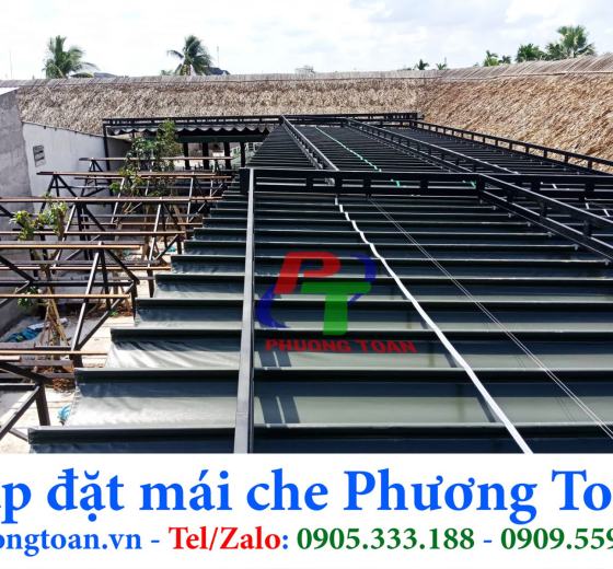 NHẬN THI CÔNG RÁP MÁI CHE SÂN ( MÁI BẠT, MÁI TÔN, MÁI POLY)