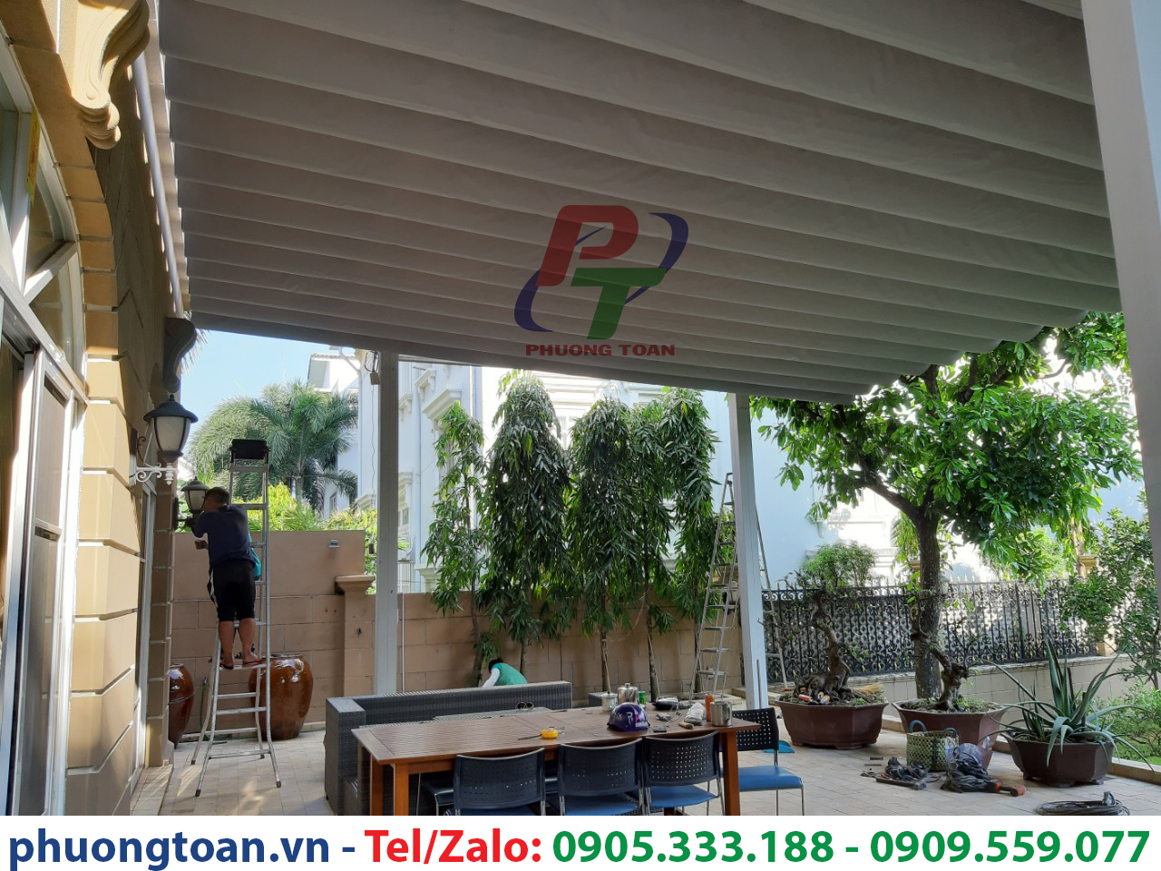 Mái bạt kéo sân vườn đẹp