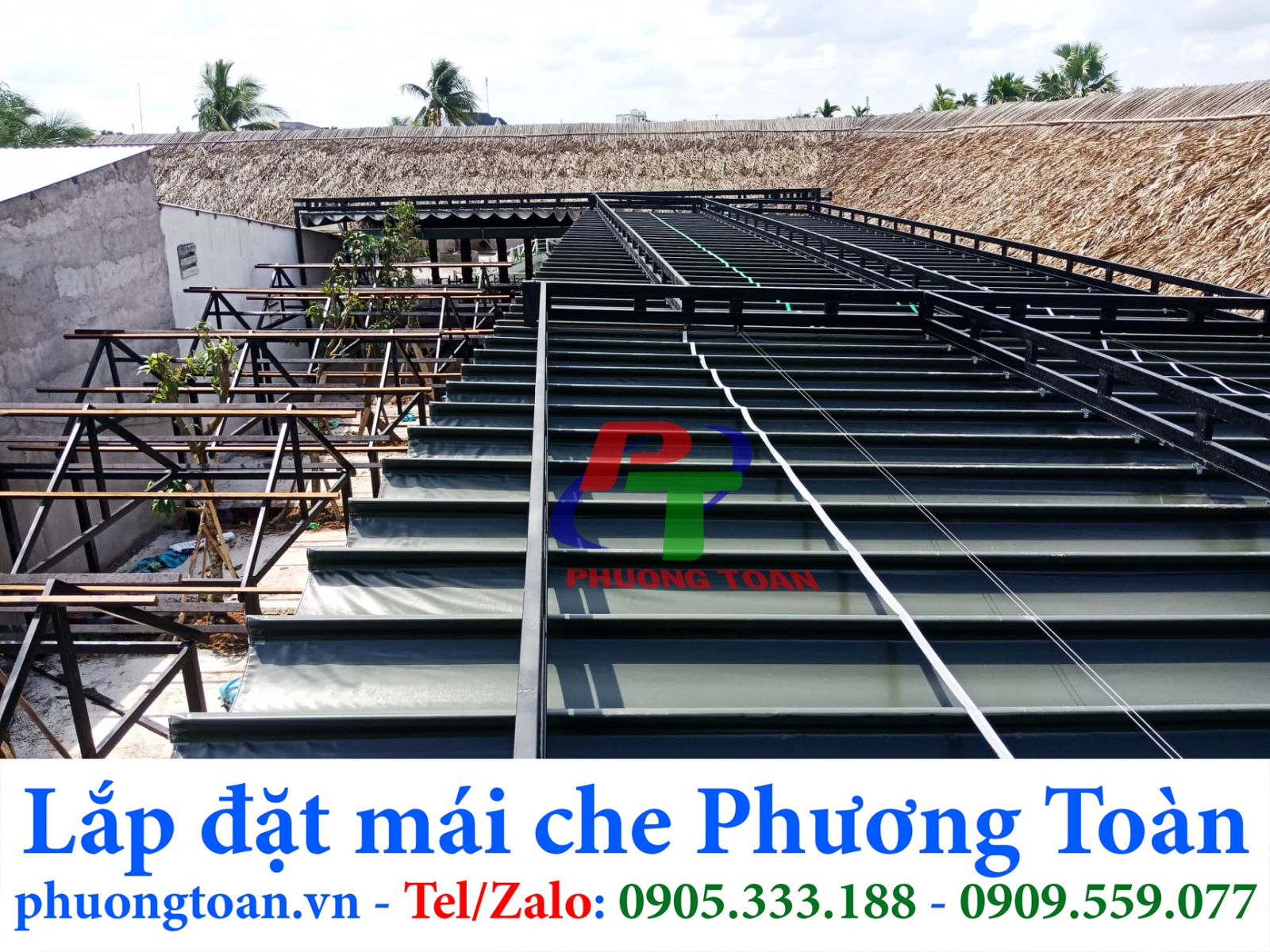 Bạt mái xếp che nắng mưa nhà hàng